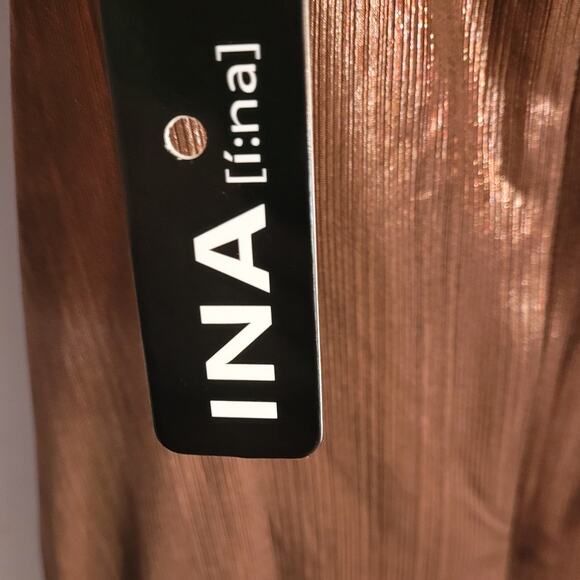 Y2K Deadstock I:NA Bronze Metallic Ruched Bodycon Dress Indie Sleaze Glam Sexy - Picture 13 of 14